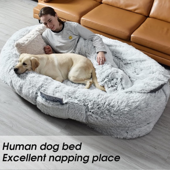 Human Dog Bed Fits You and Pets for People Doze Off, Washable Faux Fur Napping - Picture 2 of 6